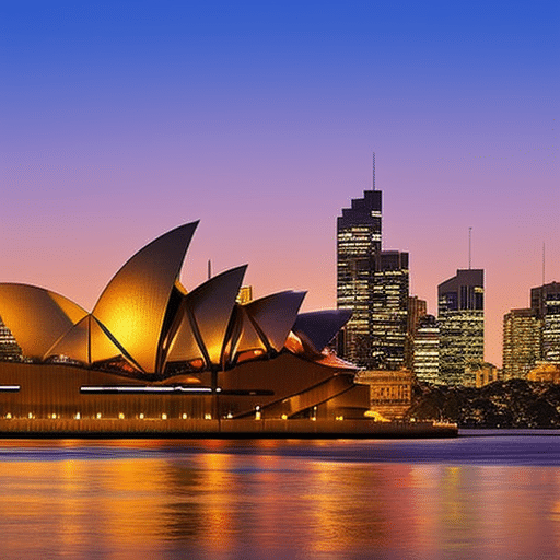 An image showcasing a vibrant Australian landscape with the iconic Sydney Opera House in the background, while in the foreground, a digital chart displays the top-rated Australian crypto exchanges