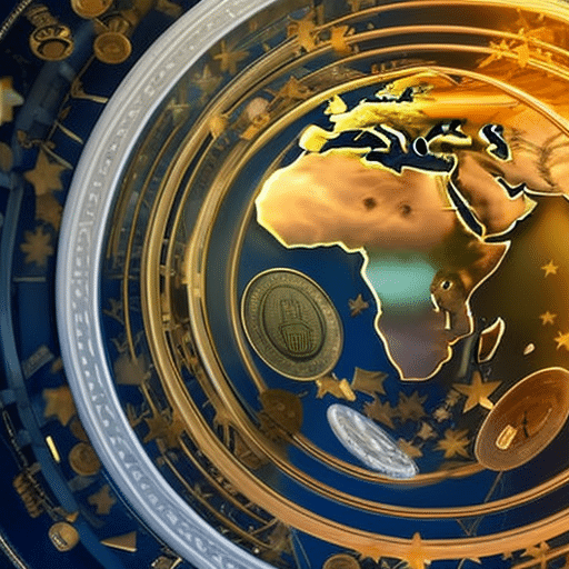A digital image of a globe encircled by various currencies morphing into Tether coins, with diverse hands reaching towards the center, symbolizing global access and unified crypto transactions