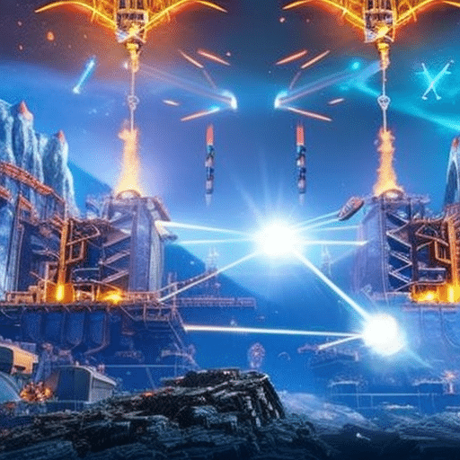 An image that depicts two powerful mining platforms engaged in an intense battle