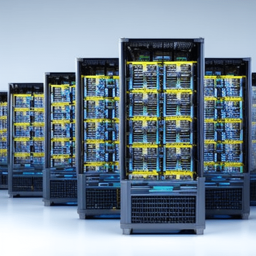 An image that depicts rows of powerful computer servers with cooling fans, surrounded by stacks of electricity bills, symbolizing the hidden costs of Bitcoin mining