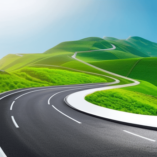 An image depicting a serene landscape with a winding road leading towards a vibrant city, symbolizing the potential prosperity of cryptocurrencies