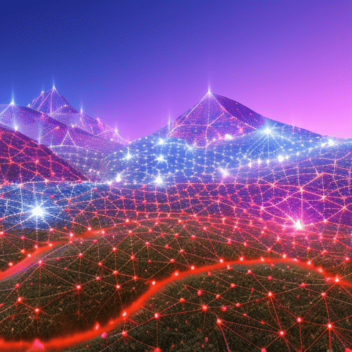 An image showcasing a vibrant digital landscape, adorned with gleaming gem-like tokens scattered amidst a network of interconnected blockchain nodes