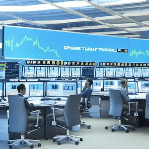 An image showcasing a bustling trading floor, filled with traders analyzing charts, monitoring screens, and executing lightning-fast transactions, symbolizing the competitive advantage of legal arbitrage trading in the financial market