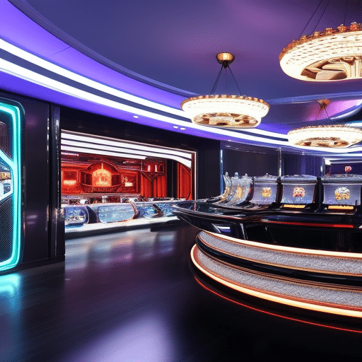 An image showcasing a futuristic casino environment with anonymous players engaging in crypto wagering