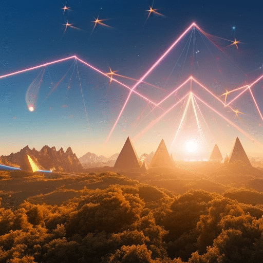 An image showcasing a vibrant Ethereum sky, with Chainlink tokens soaring like rockets, leaving trails of light behind them, symbolizing the sudden surge in value and excitement surrounding the cryptocurrency