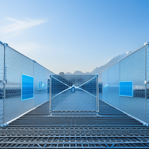 An image showcasing a chainlink fence, symbolizing Chainlink Labs' innovative blockchain solutions, enveloping various industries like finance, healthcare, and supply chain, fostering trust and transparency worldwide