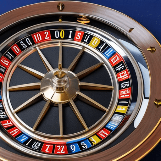An image of a roulette wheel spinning on a European flag background, surrounded by scattered casino chips
