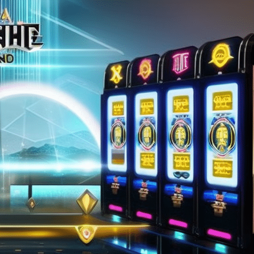 An image showcasing a seamless integration of blockchain technology in online casinos: a futuristic, transparent slot machine interface with secure transaction records, enhanced privacy, and lightning-fast payouts