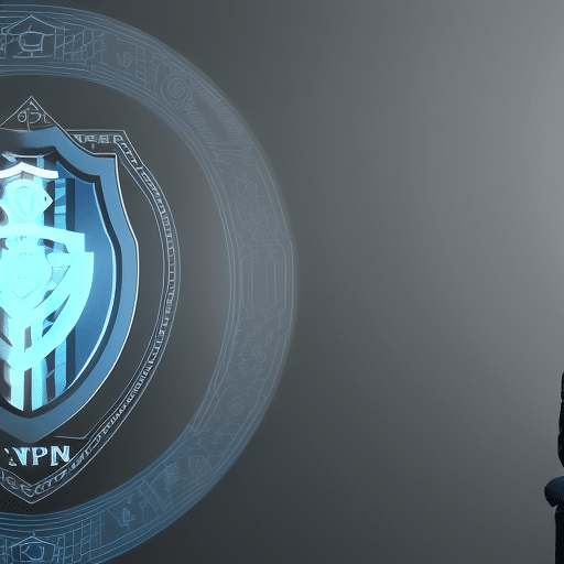 An image capturing a silhouette of a person wearing a hoodie, sitting in front of a laptop with a VPN logo displayed, surrounded by a digital shield symbolizing online security