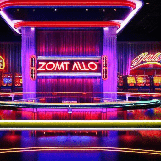 An image showcasing a diverse group of gamblers exuding excitement, as vibrant neon lights illuminate a sleek, modern casino backdrop, echoing the thrilling atmosphere of the best no-verification casinos in the USA