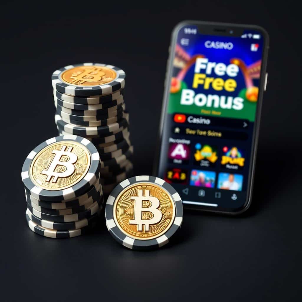 Free Bitcoin chips no deposit bonus illustration