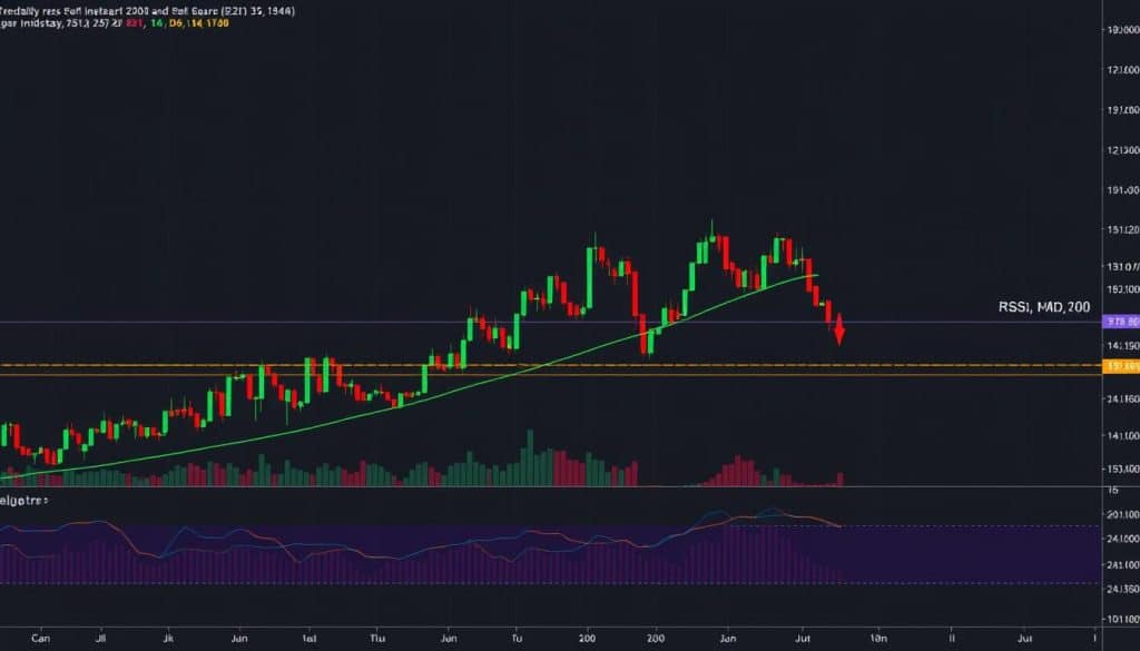 Technical analysis chart for CRO Price Prediction showing key indicators like RSI, MACD, and support/resistance levels