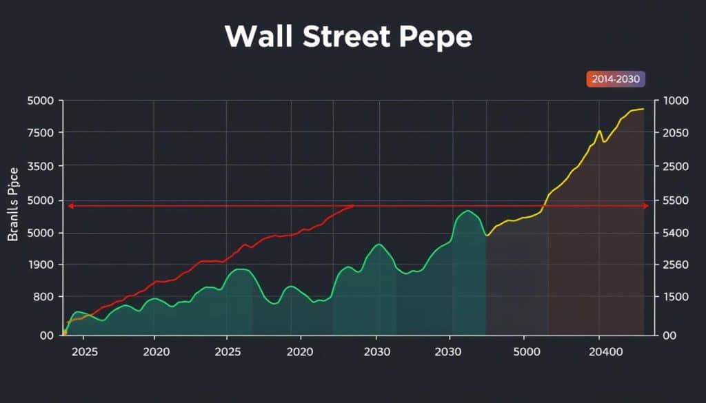 Wall Street Pepe future price prediction chart showing potential growth through 2030
