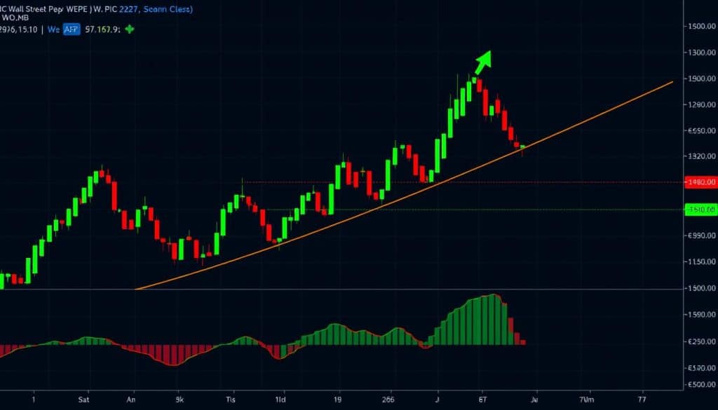 Wall Street Pepe price chart showing recent upward trend