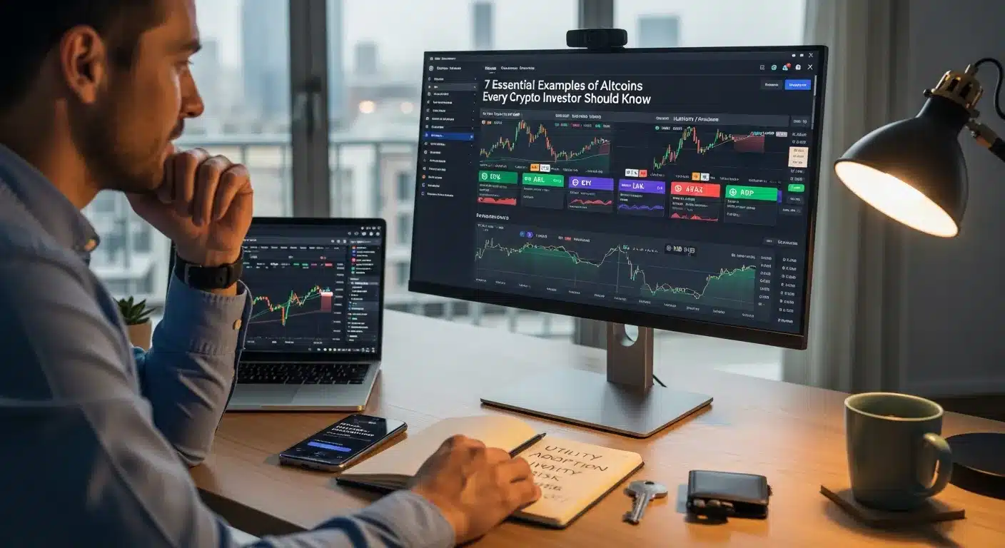 crypto investor in a u s home office analyzing top altcoins on charts