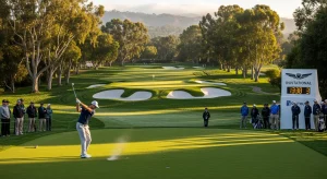 golfer hitting an iron shot on a lush fairway at riviera country club during the genesis invitationa