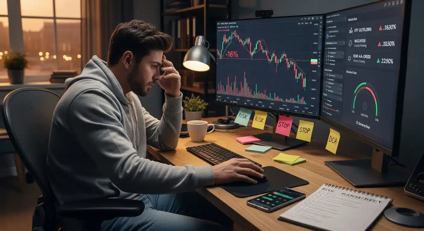Home | Cryptsy: Latest Cryptocurrency News and Analysis 5 stressed retail investor watching bitcoin chart slide 16 on a home office monitor