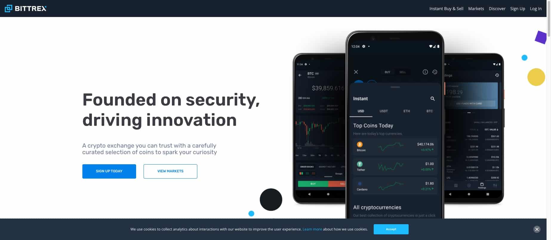 Bittrex exchange homepage with login button in May 2022, from the Internet Archive