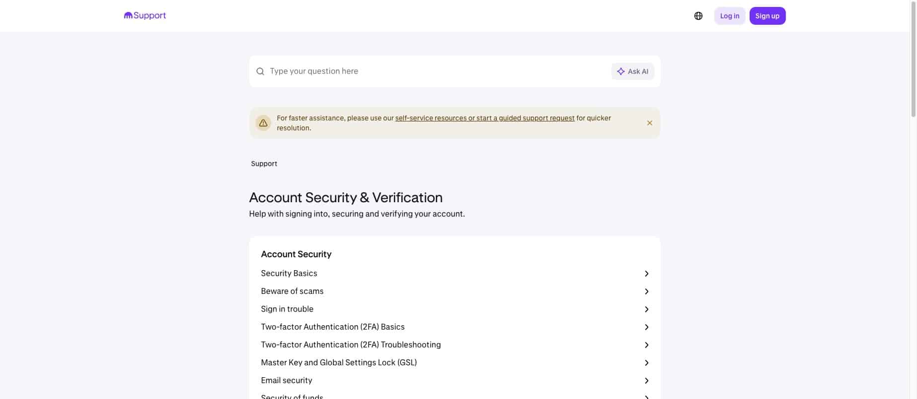 Screenshot of Kraken account verification support page