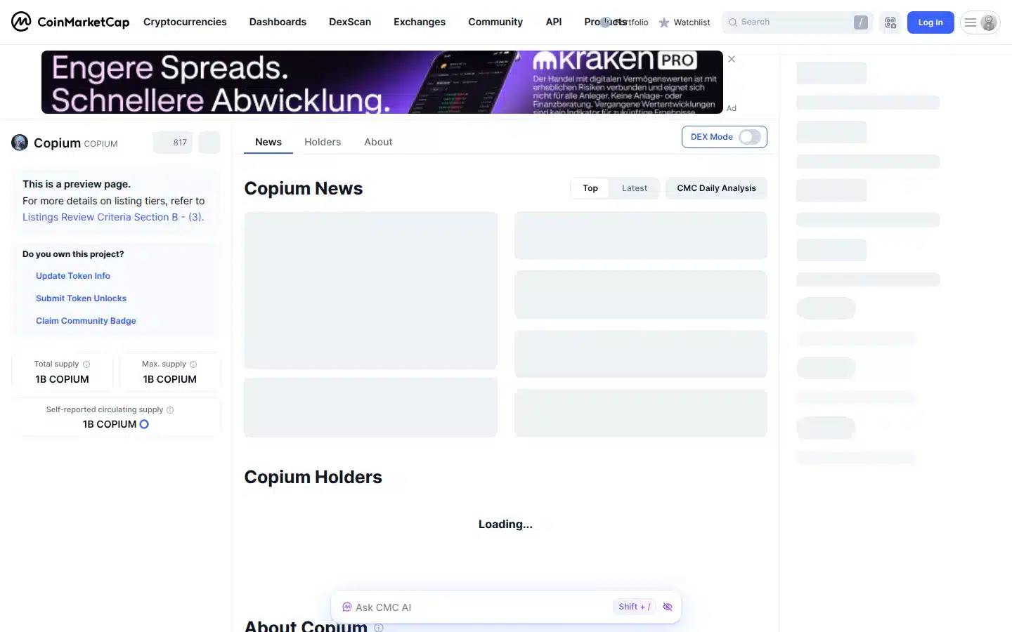 Copium Meme Token: What It Is, Supply, and Risks 1 CoinMarketCap page for Copium (COPIUM) showing price and tracked supply data