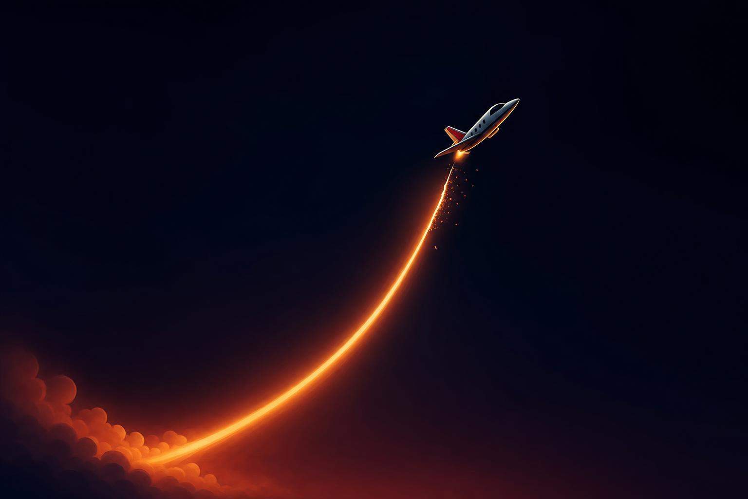 JetX: How to Play the Crash Game and How to Choose a Site 1 Illustration of a jet climbing steeply with a glowing trail that cuts off, representing the JetX crash game concept.