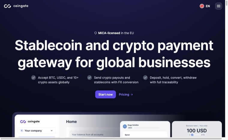 How Crypto Payments Will Impact The Gaming Industry in 2026 10 CoinGate homepage screenshot
