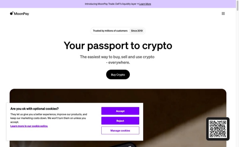 How Crypto Payments Will Impact The Gaming Industry in 2026 18 MoonPay homepage screenshot