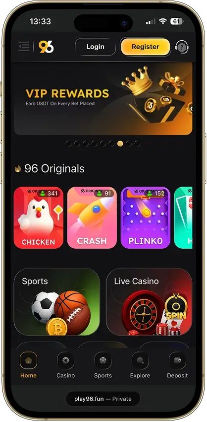 96.com casino app screenshot