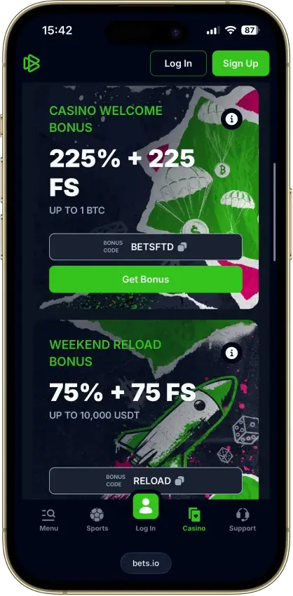 Bets.io casino app screenshot