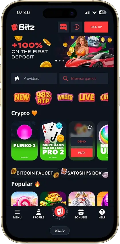 Bitz casino app screenshot