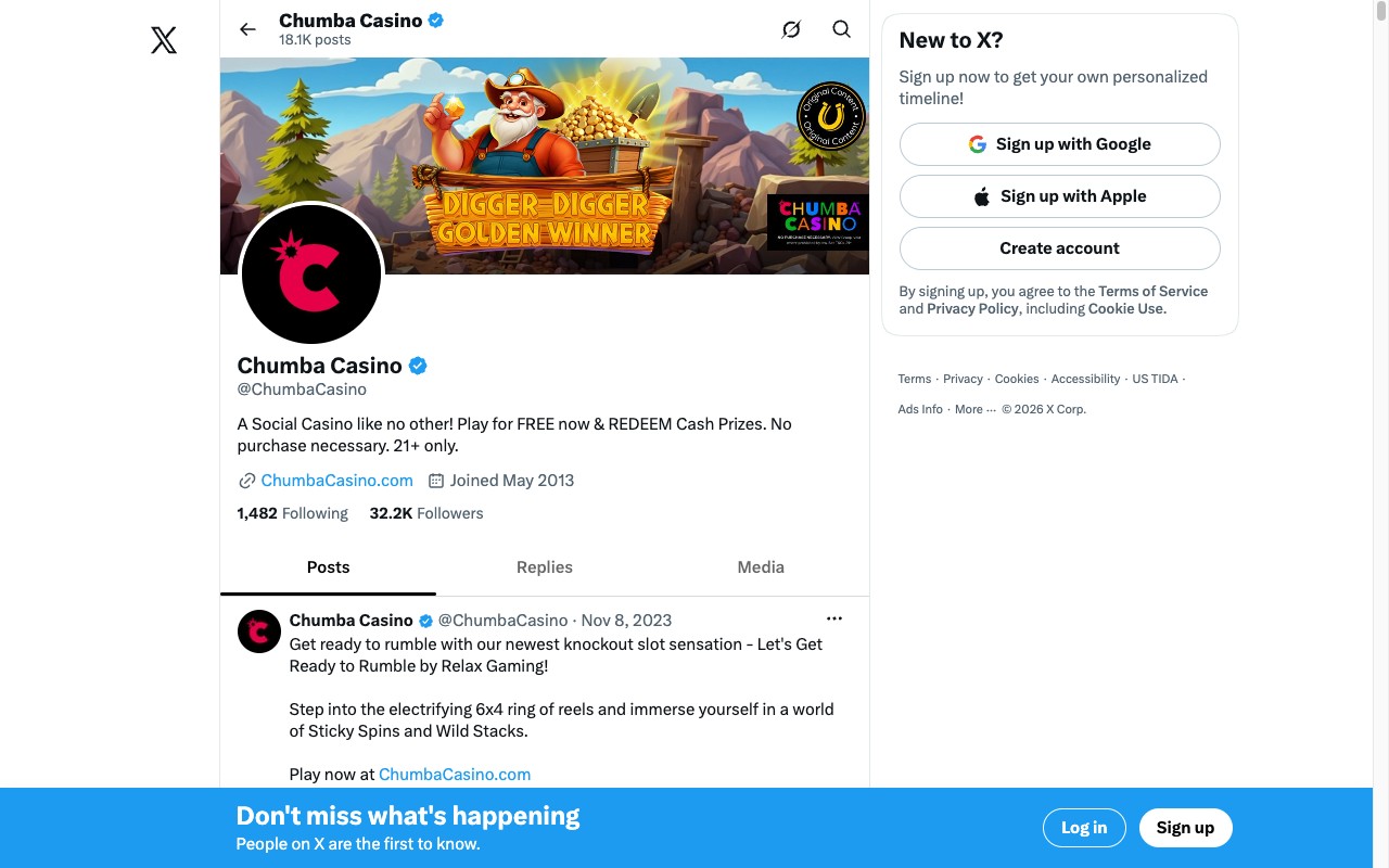 Chumba Casino official X profile