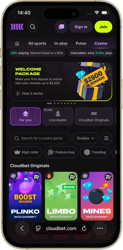 Cloudbet casino app screenshot