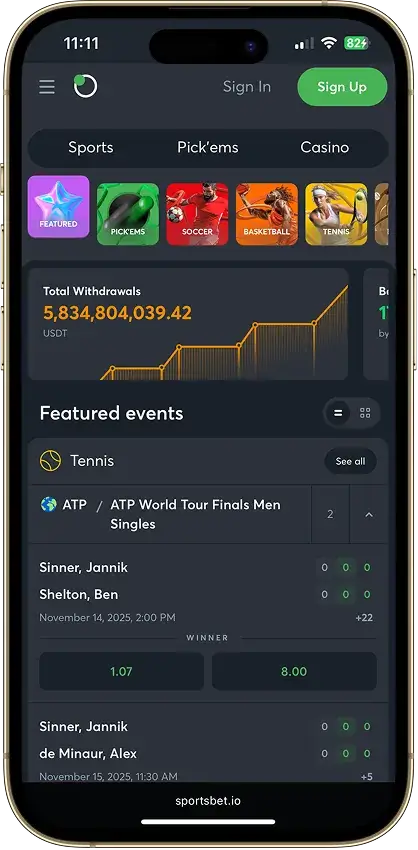 Sportsbet.io casino app screenshot