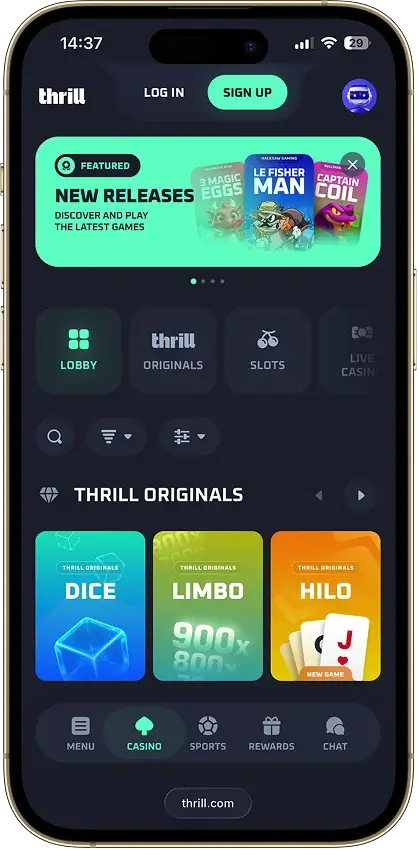 Thrill casino app screenshot