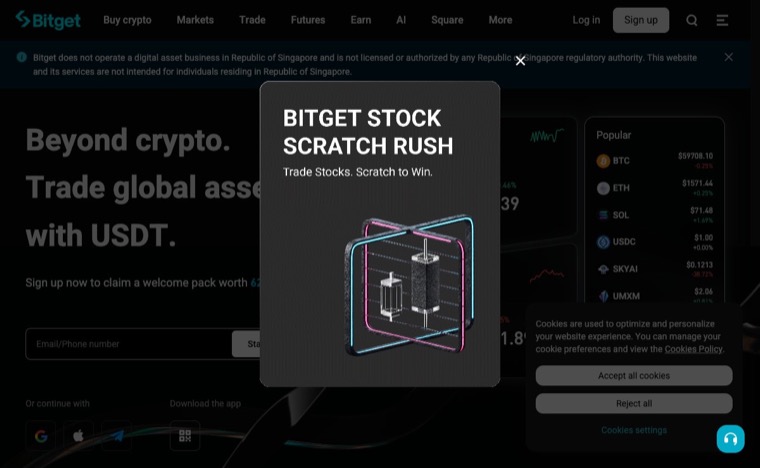 Best Crypto Exchanges 2026: Top Low-Fee Picks Reviewed 13 Bitget exchange homepage