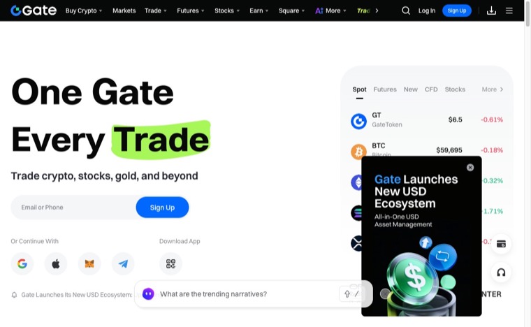Best Crypto Exchanges 2026: Top Low-Fee Picks Reviewed 14 Gate.io exchange homepage