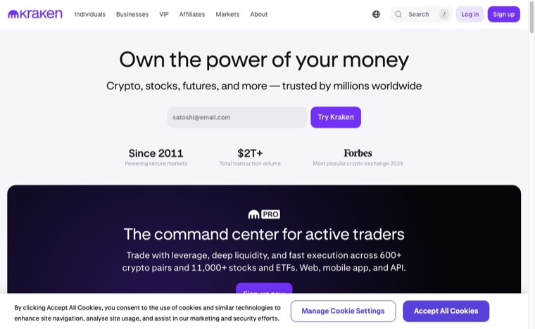 Best Crypto Exchanges 2026: Top Low-Fee Picks Reviewed 9 Kraken exchange homepage