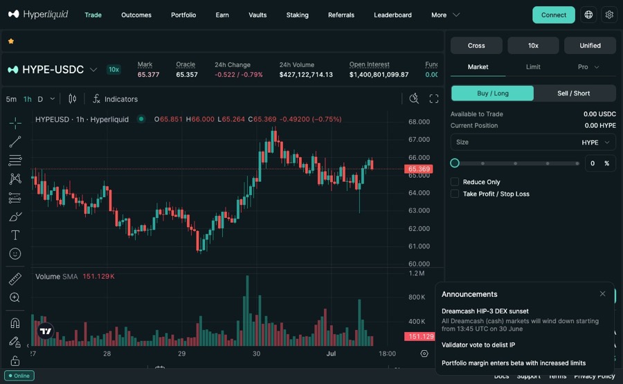Hyperliquid trading platform screenshot