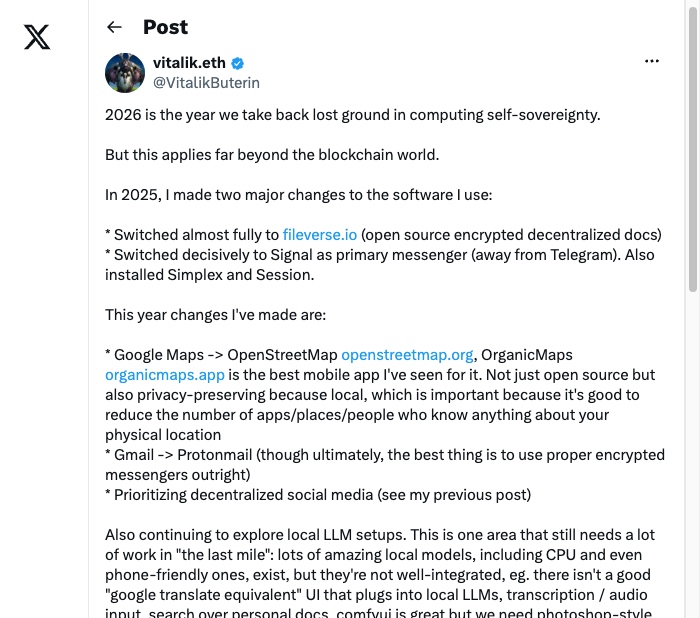 Top 5 Crypto Coins With High Return Potential in 2026 12 Vitalik Buterin post on X